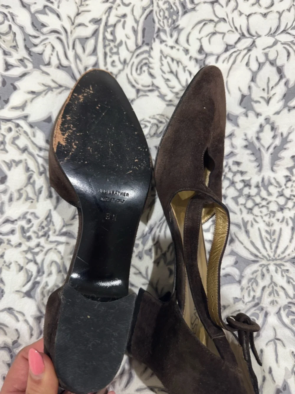 Vintage Saint Laurent Brown Suede Pointed Strappy Heels size 8 N - made in Italy - Picture 7 of 11